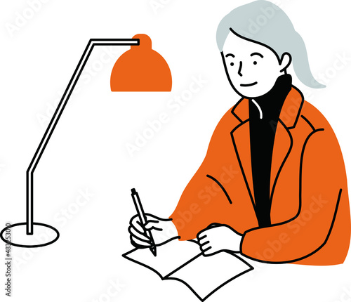 勉強をする女性のイラスト　シンプルタッチ