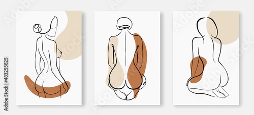 Woman Naked Body Line Drawing Set. Female Body Nude Modern Line Art Drawing for Wall Decor, Prints, Posters. Woman Line Art Set Of 4 Prints. Abstract Female Bedroom Decor Print. Vector EPS 10