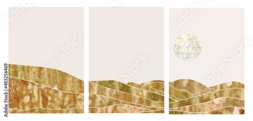 mountain landscape with east wave pattern vector background set