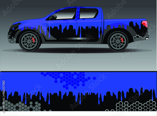 Car wrap design vector. Graphic abstract stripe racing background kit designs for wrap vehicle, race car, rally, adventure and livery