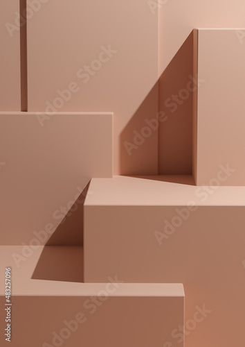 Minimal Salmon Pastel Pink Background 3D Studio Mockup Scene with Podiums and Levels for Product Display and Presentation