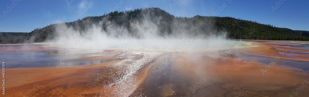 Grand Prismatic Spring and the clouds of steam around it, Yellowstone National Park