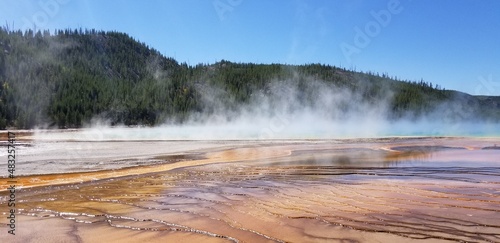Grand Prismatic Spring and the clouds of steam around it, Yellowstone National Park