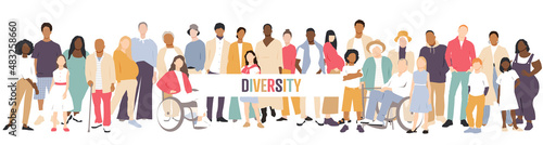 Diversity. People stand side by side together. Flat vector illustration. photo