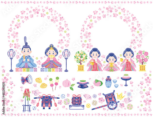 ひなまつり　おひなさま飾り　イラストフレームセット