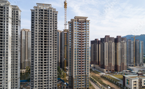 Aerial view of apartment construction site in China