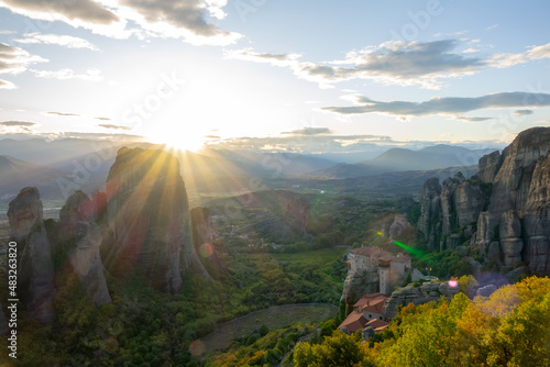 Sun Sets and Twilight in the Meteora Valley