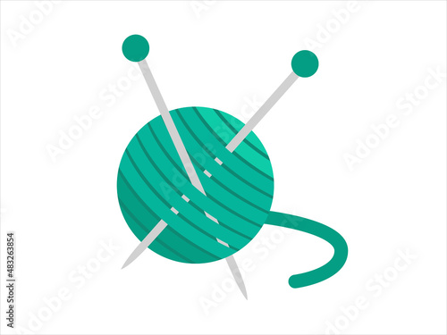Knitting wool ball with knitting needles. Handmade, crocheting, needlework for Knitting studio. 
Vector illustration
