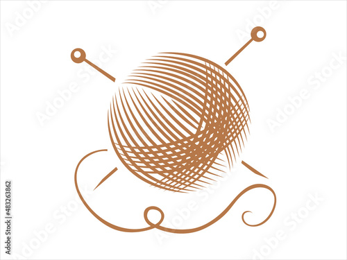 Knitting wool ball with knitting needles. Handmade, crocheting, needlework for Knitting studio. 
Vector illustration
