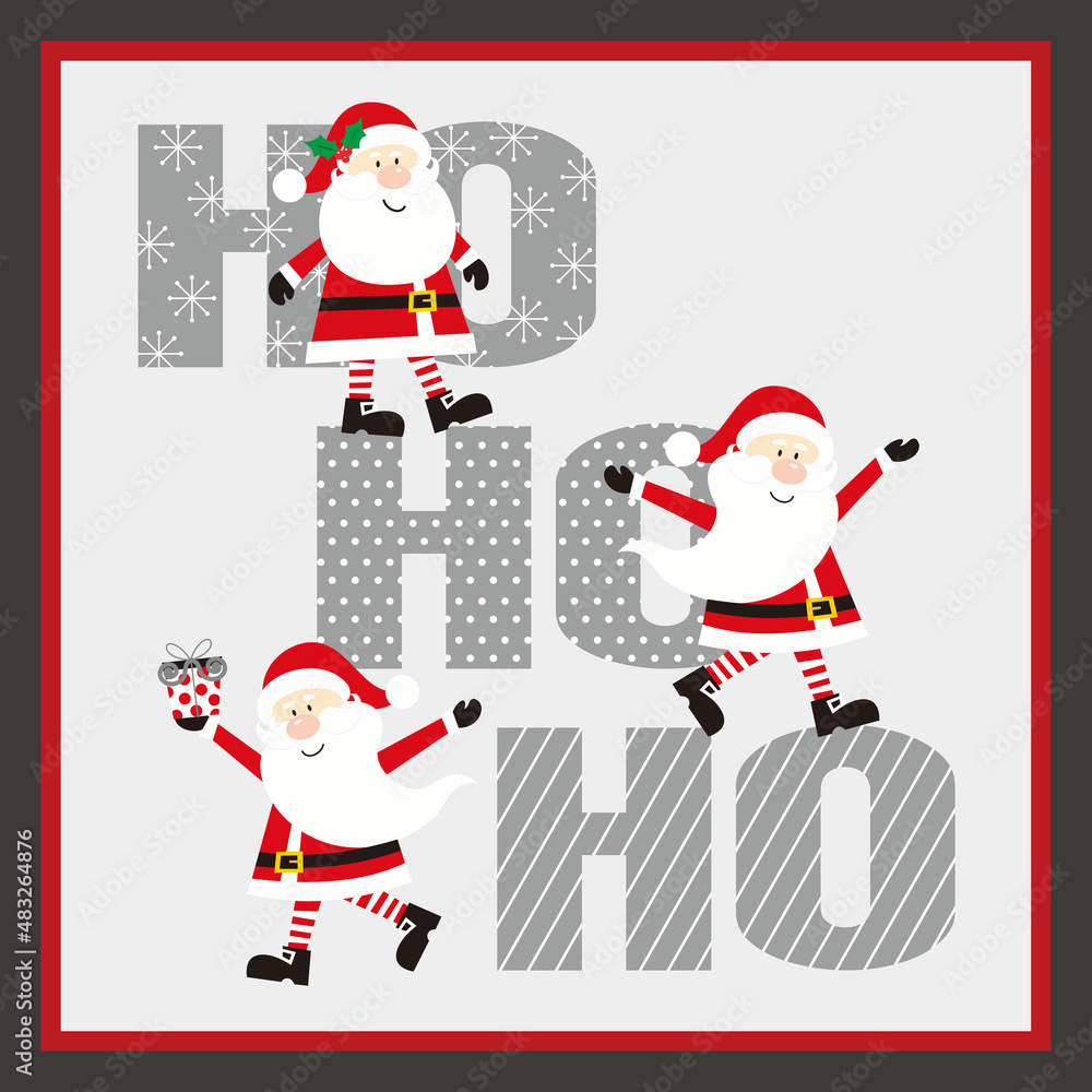 christmas card with santa clause and text ho ho ho