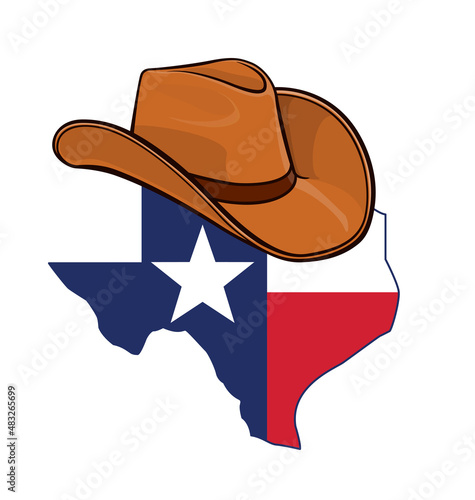 texas state map with flag and cowboy hat
