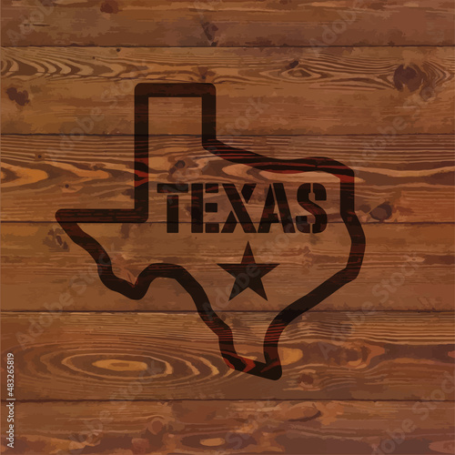 texas state symbol branded on old wood wall