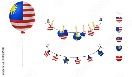 Festival set in colors of national flag. Clip art on white background. Malaysia