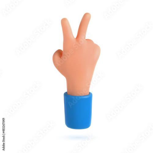 Peace gesture isolated 3d cartoon hand. Two fingers up love symbol and victory sign ui hero character