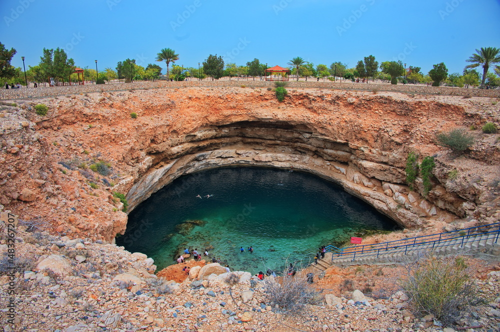 Clear turquoise water in Bimmah sinkhole in Oman