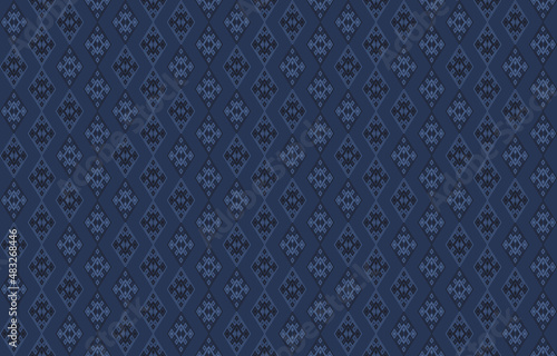 Geometric seamless pattern with rhombus and creative lines. Dark and light blue elements on indigo background. Vector illustration. For shirt textile cloth silk scarf bandana wallpaper cover 