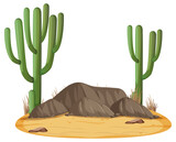 Isolated desert landscape with saguaro cactus