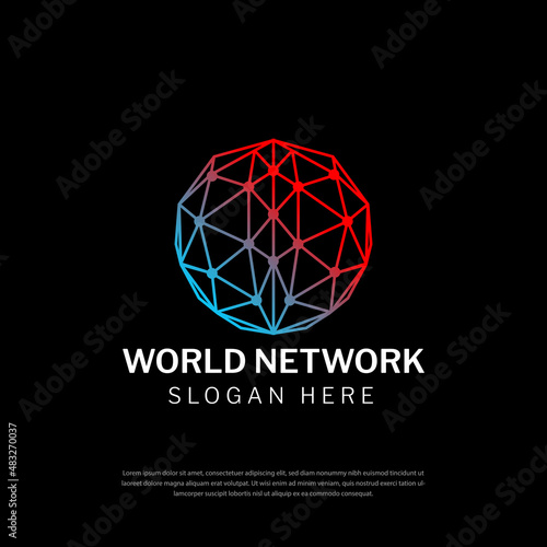 Logo Circle design abstract Global Communication Technology vector template linear style. Artificial intelligence neural network technology connection isolated on a dark background