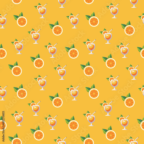 Fototapeta Naklejka Na Ścianę i Meble -  Orange juice beautiful seamless pattern design for decorating, wallpaper, wrapping paper, fabric, backdrop and etc.