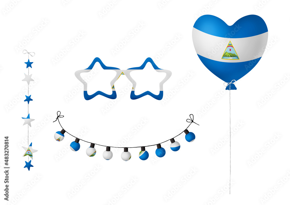 Festival clip art in colors of national flag on white background. Nicaragua