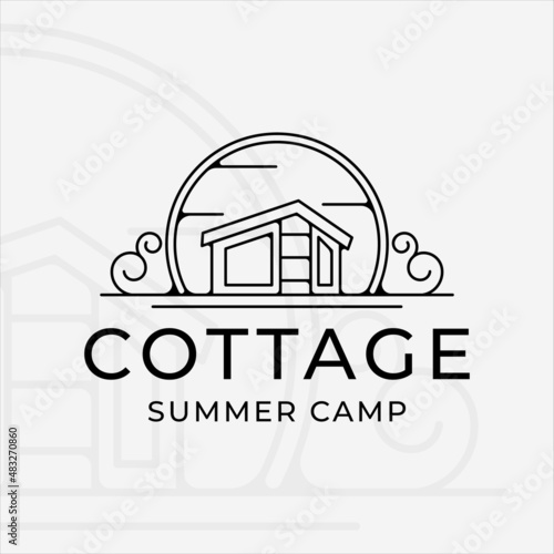 cottage or cabin logo line art vintage vector illustration template icon graphic design. summer camp sign or symbol for adventure travel