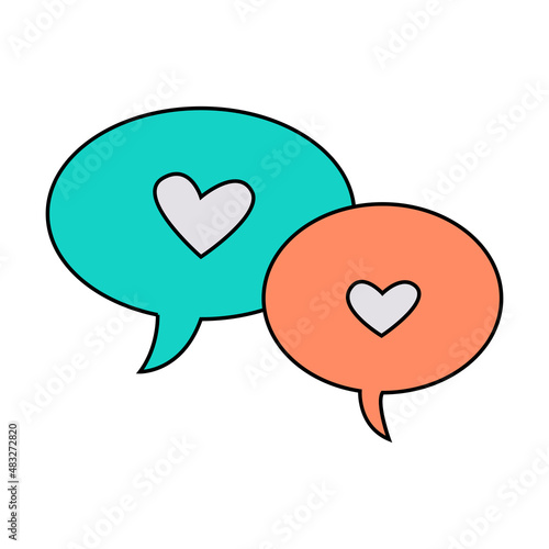 Valentine's Day message bubble love hearts doodle vector illustrations colored hand drawn	
