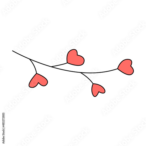 Valentine's Day branch with love heart doodle vector illustrations colored hand drawn	
