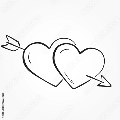 two hearts with arrow. hand drawn valentines and love symbol. vector element for valentine's day design