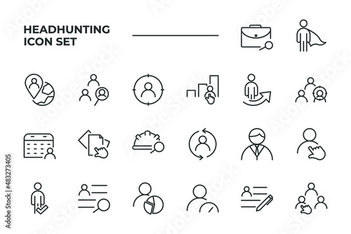 simple set of Headhunting vector icons with editable line styles covering Job hunting, work performance, Voting and other. isolated on white background. 