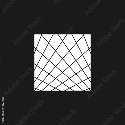 Retrowave square 1980s style with perspective grid pattern. Synthwave black and white retrowave design element. Square with grid for poster, merch in vaporwave style.