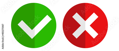 Check mark and cross mark icon set. For and against. Vectors. photo