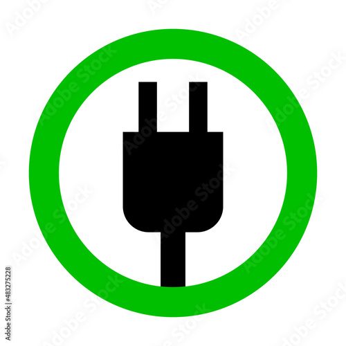 Permission to use electrical outlet. Charging allowed. Silhouette of an electrical outlet in a circle. Vector.