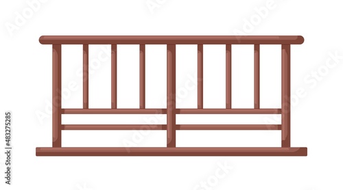 Wooden fence. Modern wood fencing, railing. Handrail for balcony and terrace exterior decor. Realistic rail barrier for safety and defense. Flat vector illustration isolated on white background