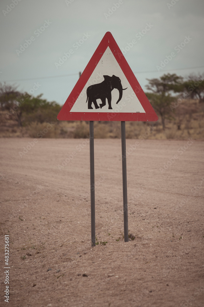 Elephant road sign warning
