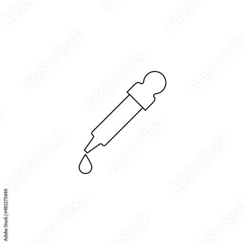 Pipette dropper icon with a drop. Vector illustration in line style. Linear outline. 