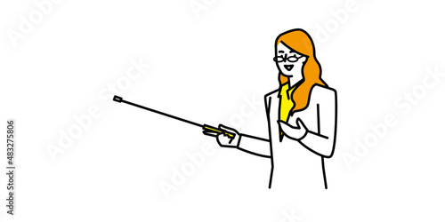 指示棒を使って説明をするメガネをかけた女性イラスト
