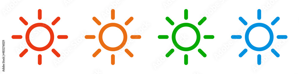 A set of colorful sun icons. Brightness control. Vectors. A set of colorful sun icons. Brightness control. Vectors.