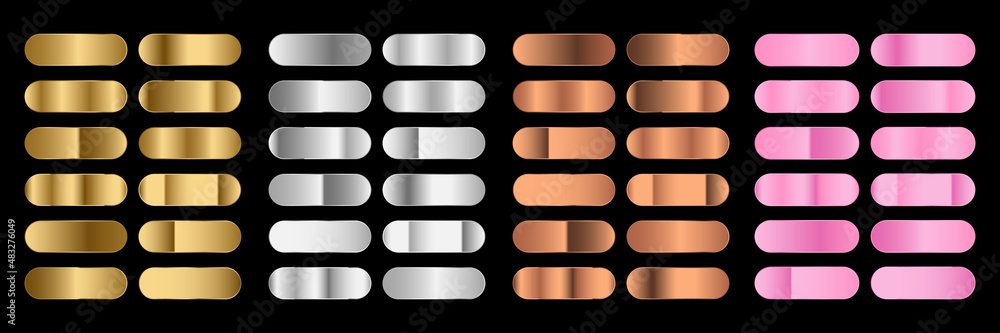 Big metal pack. Collection of gold, silver and bronze gradient for design. Vector gradients set. Vector illustration Big metal pack. Collection of gold, silver and bronze gradient for design. Vector gradients set. Vector illustration