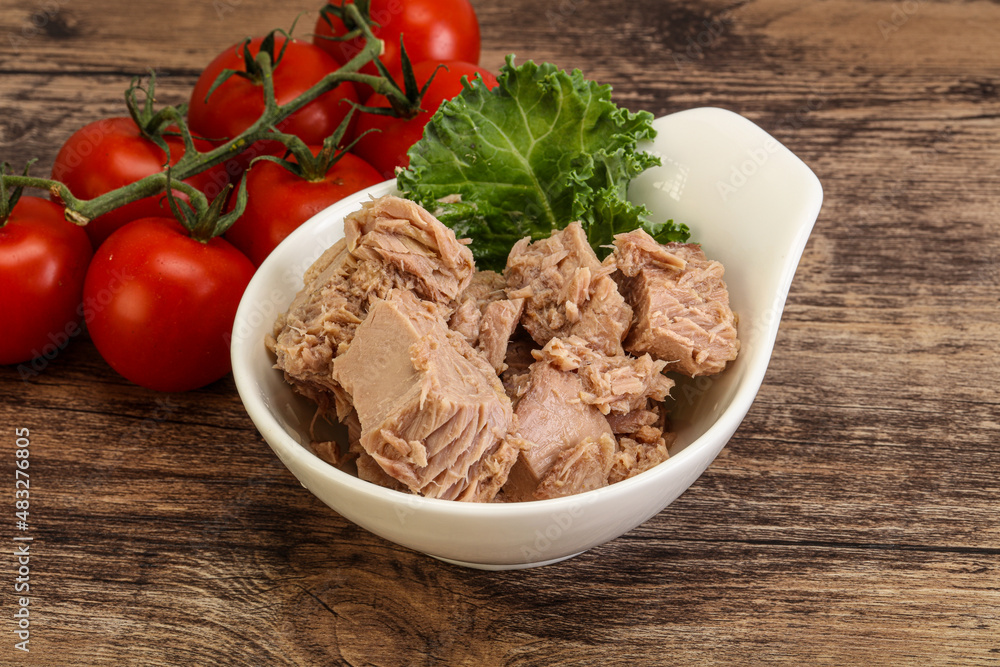 Canned tuna fillet in the bowl Canned tuna fillet in the bowl
