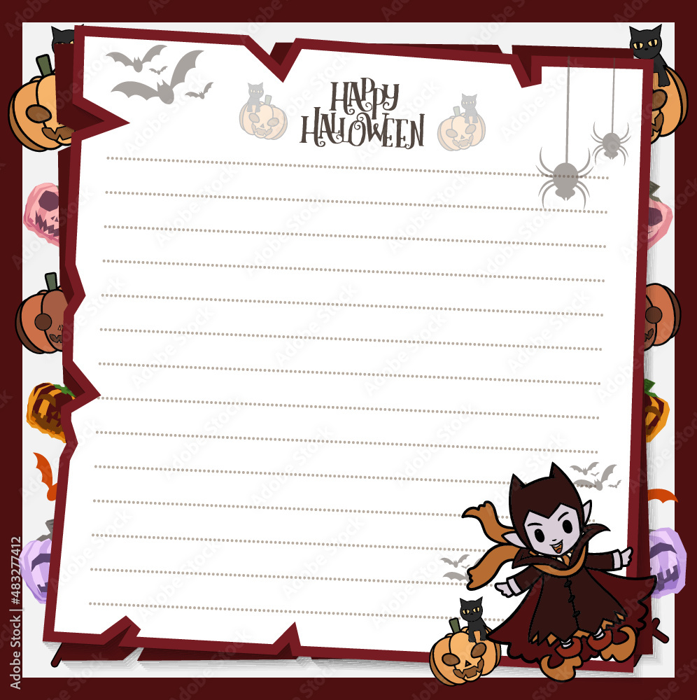 Fototapeta premium Paper on Halloween concept , Kids in Costume, Dracula Character style, cute cartoon vector for Festival ,little devil in spiky hat, kids in Halloween costume, Children in vampire costumes
