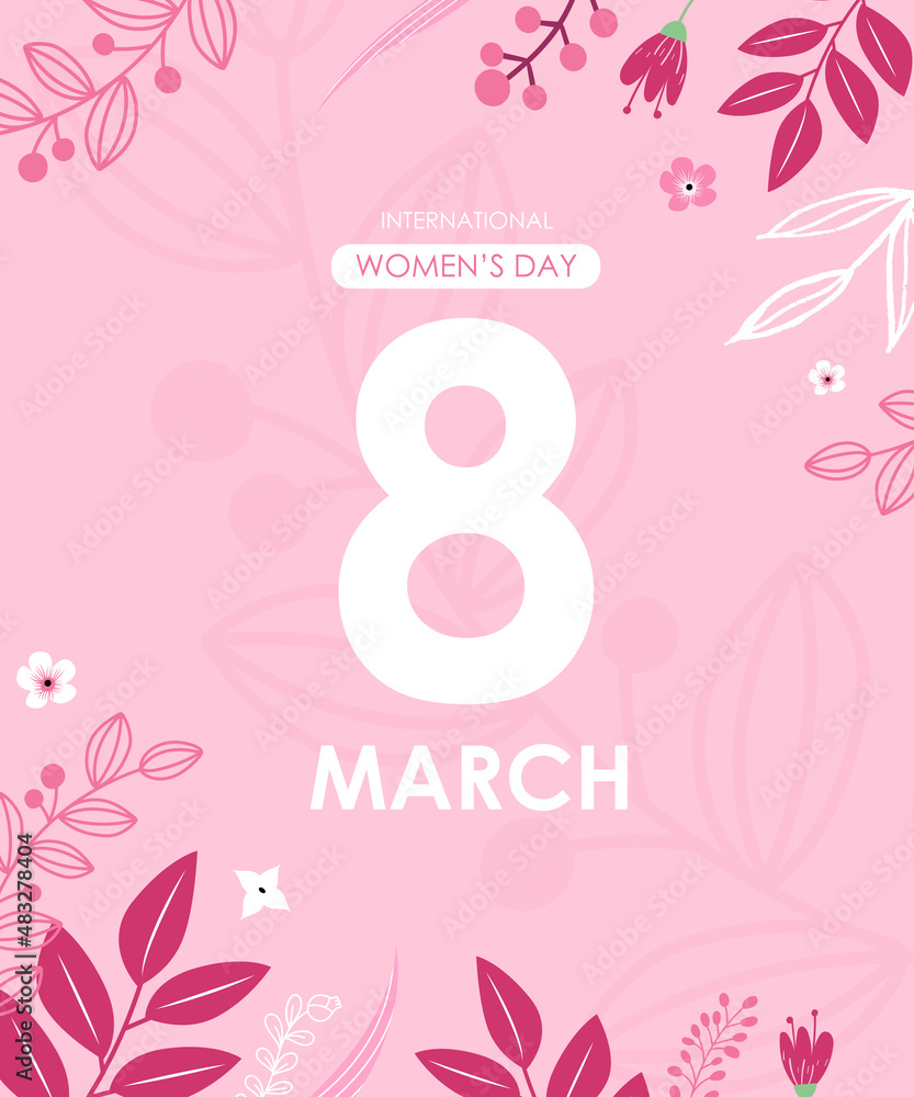 8 march card with flowers in flat style