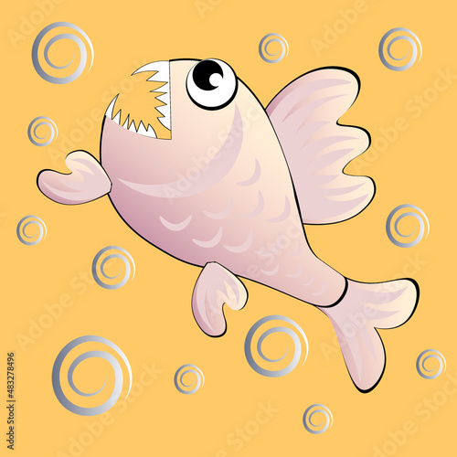 predatory evil piranha fish. Fabulous underwater world. Styling, cartoon style