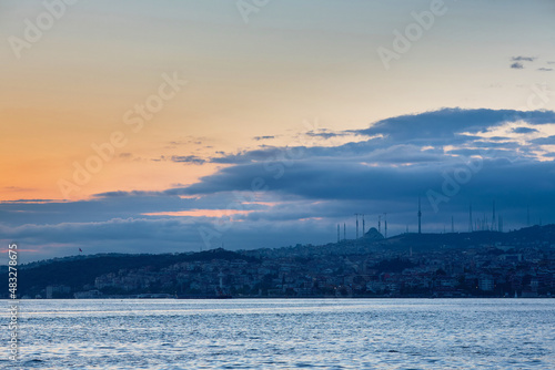 Big city in the early morning view from the sea. Istanbul, Asian part. Turkey