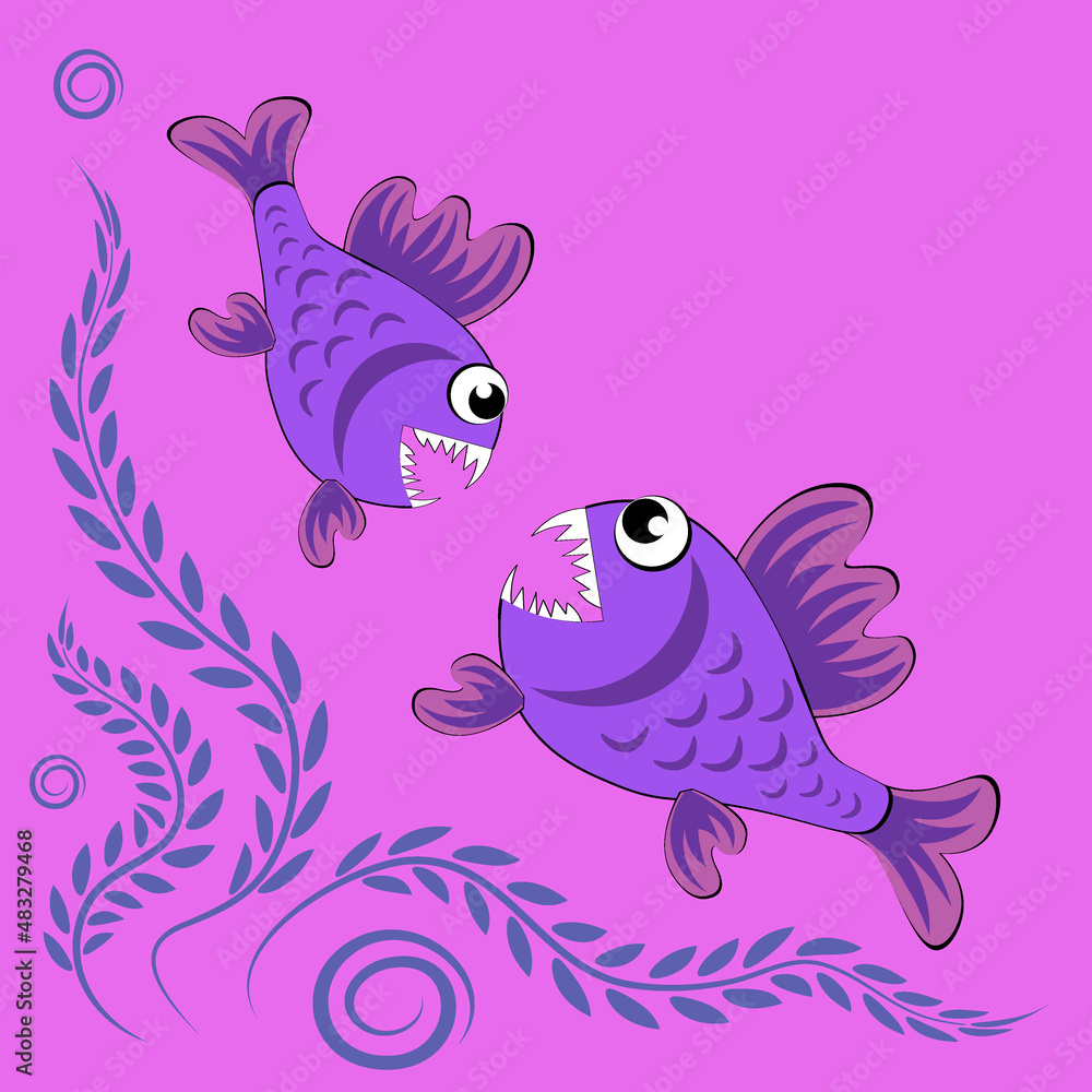 predatory evil piranha fish. Fabulous underwater world. Styling, cartoon style predatory evil piranha fish. Fabulous underwater world. Styling, cartoon style