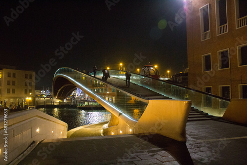 Venice, Italy, January 28, 2020 evocative night image of the Constitution Bridge (