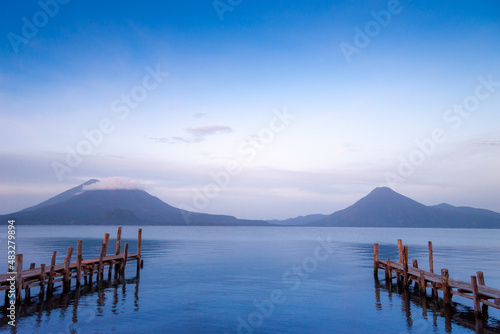 View of the two volcanoes of Ometepe Island, Nicaragua from a jetty photo