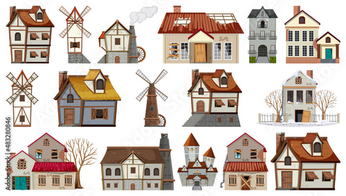 Set of abandoned houses and buildings