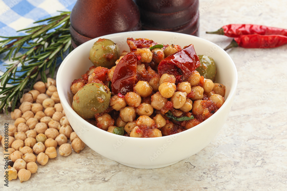 Chickpea beans with dry tomato and olives Chickpea beans with dry tomato and olives