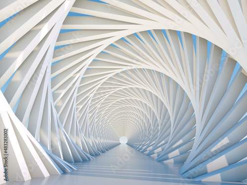 Fototapeta Naklejka Na Ścianę i Meble -  Abstract white twisted tunnel perspective. 3d render