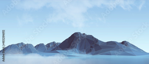 blue low poly mountains in wireframe